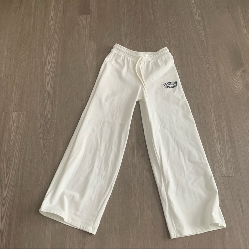 Zara White Wide-leg Joggers with Logo